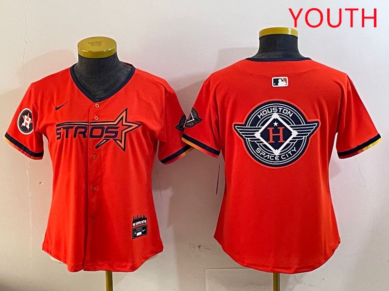 Youth Houston Astros Blank Orange Three generations Joint Name 2025 Nike MLB Jersey style 28->youth mlb jersey->Youth Jersey